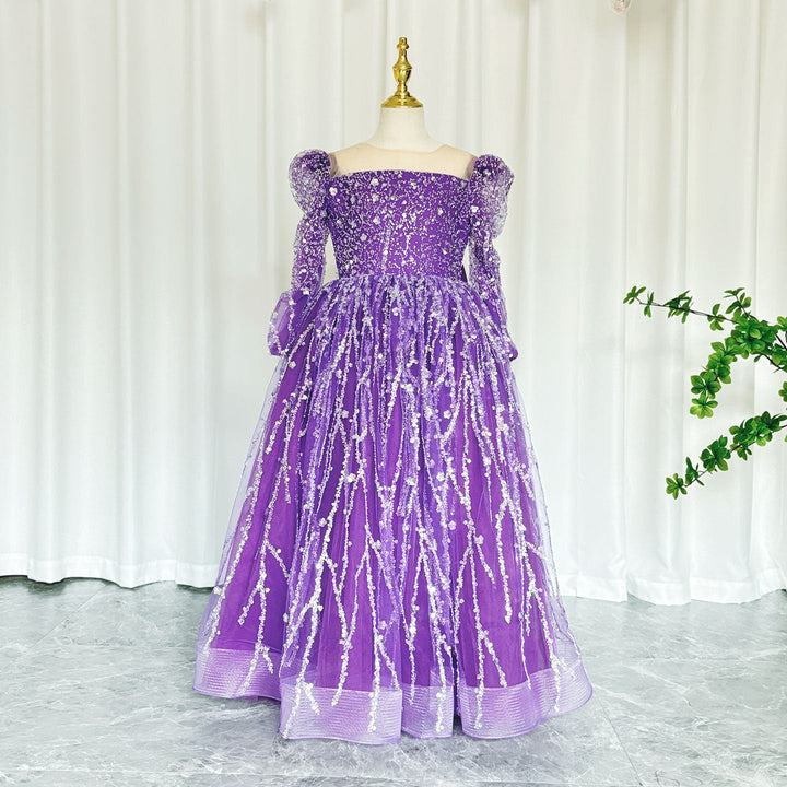 DreamyVow Sparkly Arabic Girl Dress Beading Purple Baby Kids Princess Birthday Wedding Party Children Holiday Gown 2024 J204-DreamyVow