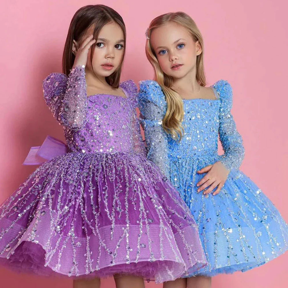 DreamyVow Sparkly Arabic Girl Dress Beading Purple Baby Kids Princess Birthday Wedding Party Children Holiday Gown 2024 J204-DreamyVow