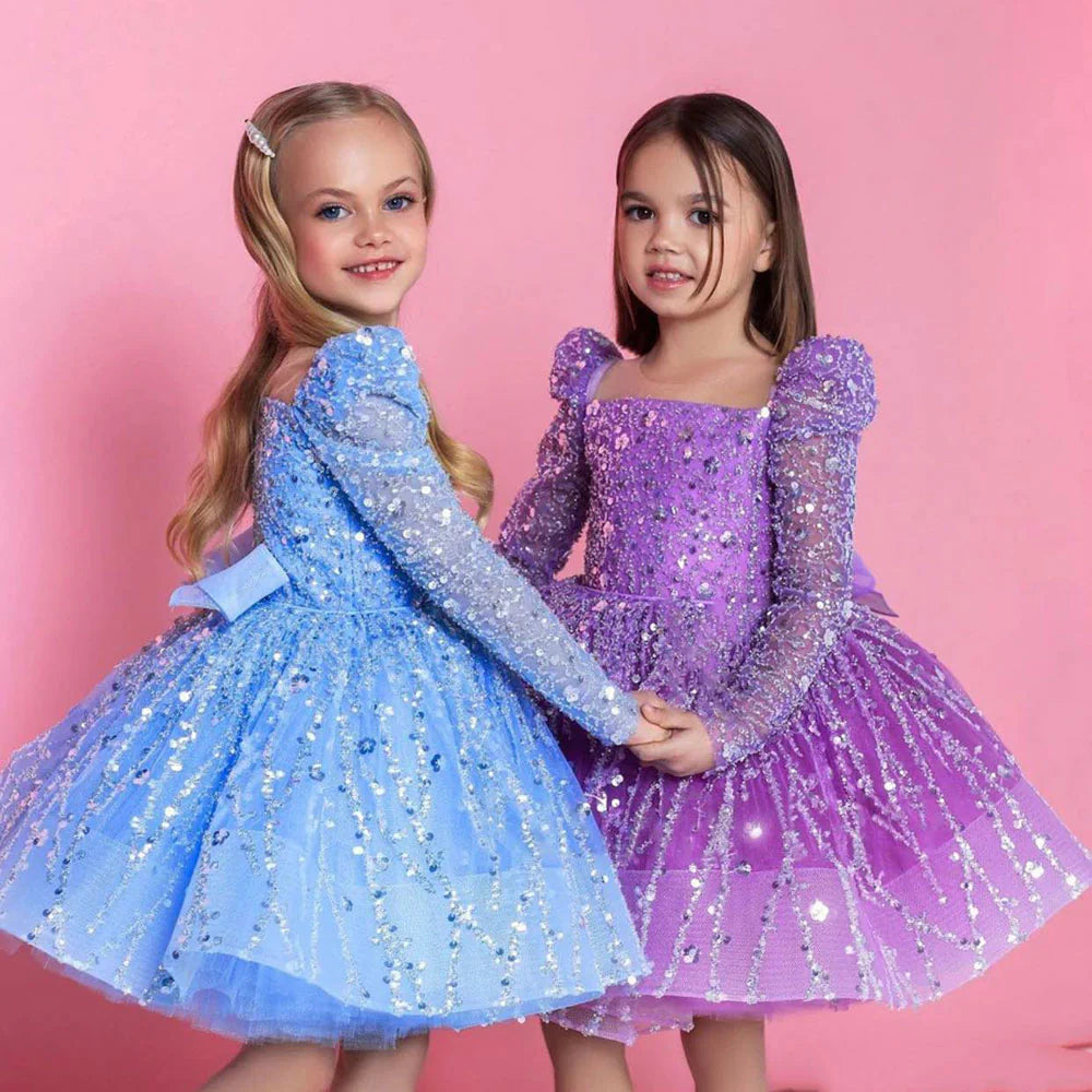 DreamyVow Sparkly Arabic Girl Dress Beading Purple Baby Kids Princess Birthday Wedding Party Children Holiday Gown 2024 J204-DreamyVow