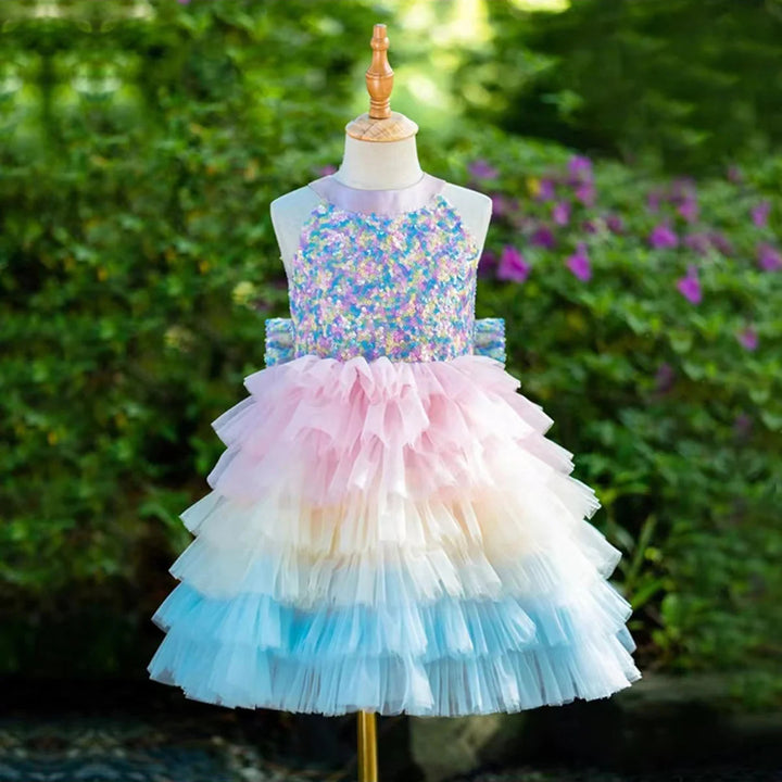 DreamyVow Sparkly Flower Girl Dress Tiered Bow Elegant Kids Princess Birthday Wedding Party Children Holiday Pageant Gown J004-DreamyVow