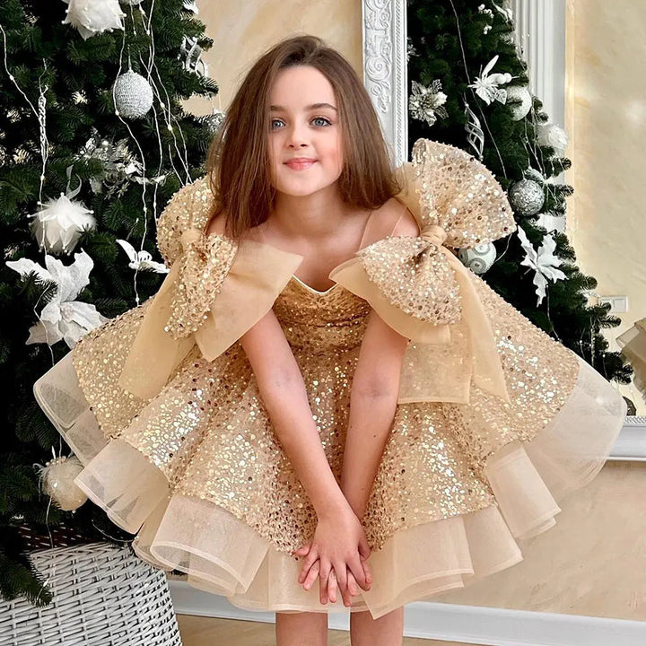 DreamyVow Sparkly White Girl Dress Big Bow Champagne Pink Princess Kids Wedding Birthday Party Gown First Communion Pageant J343-DreamyVow