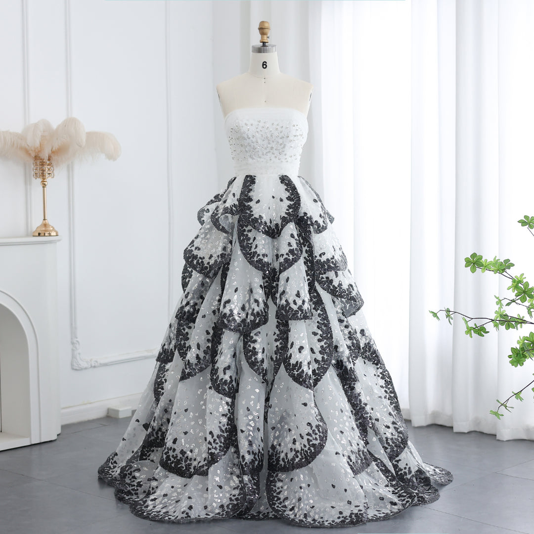 Luxury Black and White Ball Gown Dubai Evening Dress SS290