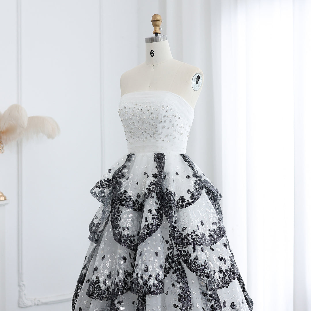 Luxury Black and White Ball Gown Dubai Evening Dress SS290