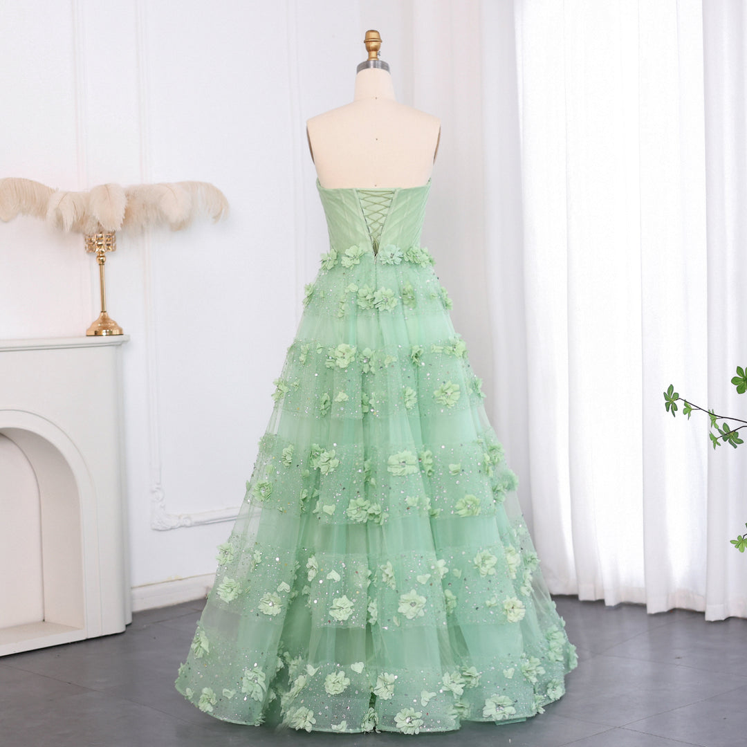 Dreamy Vow Luxury Sage Green 3D Flowers Dubai Evening Dress with Cape Elegant Swetheart Arabic Women Wedding Party Gowns SS346