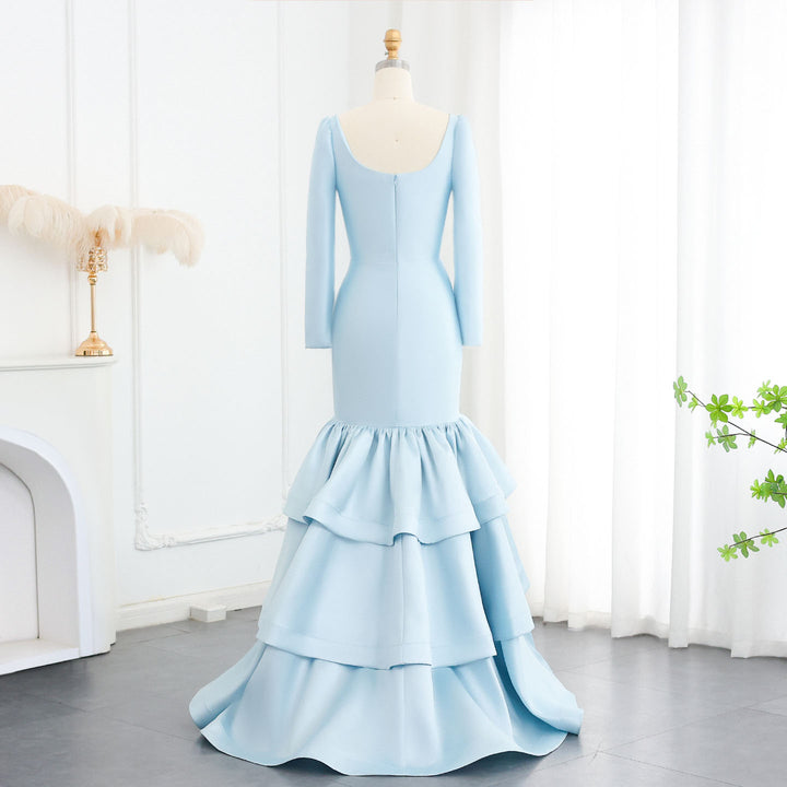 Elegant Blue Satin Long Sleeves Mermaid Evening Dress SF015