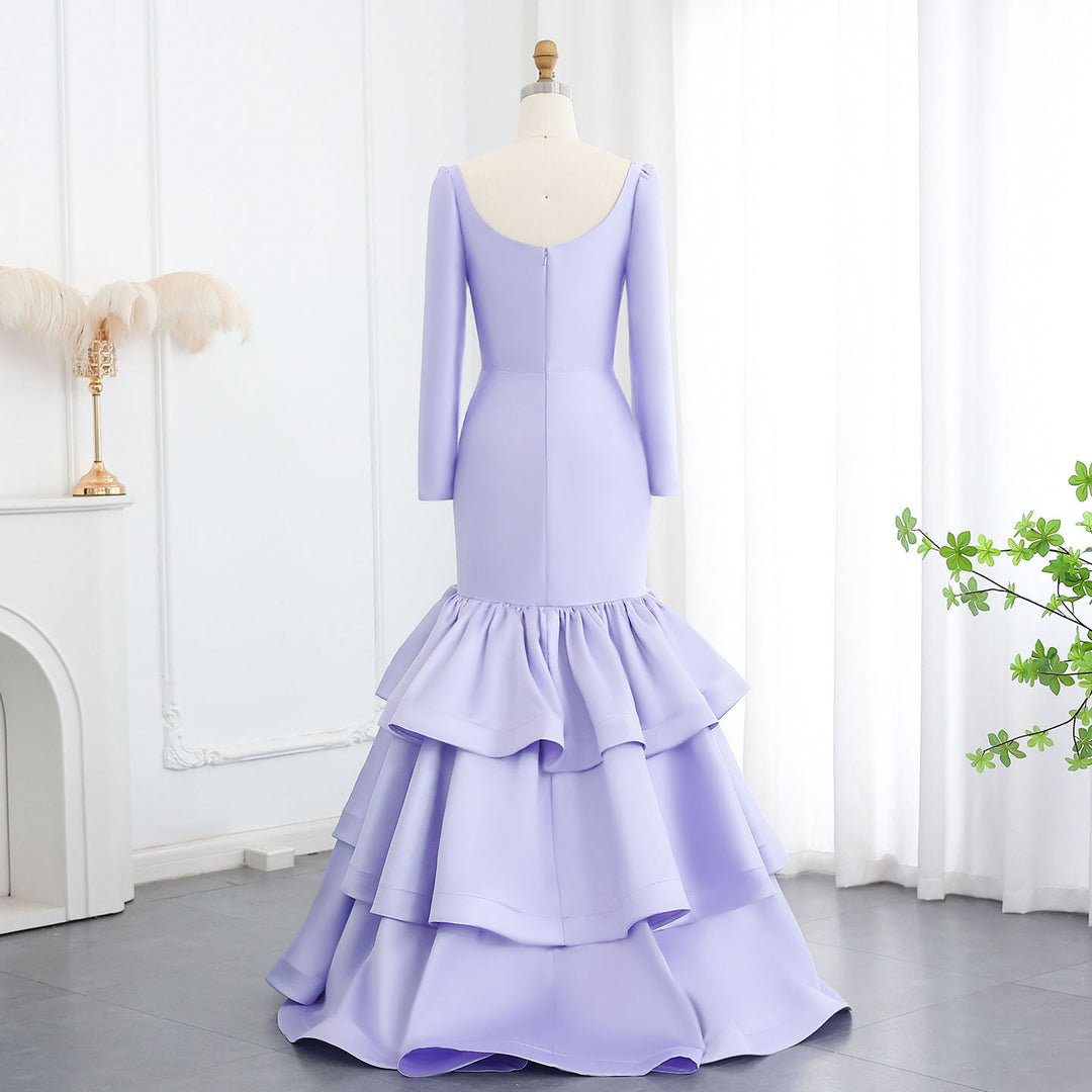 Elegant Blue Satin Long Sleeves Mermaid Evening Dress SF015