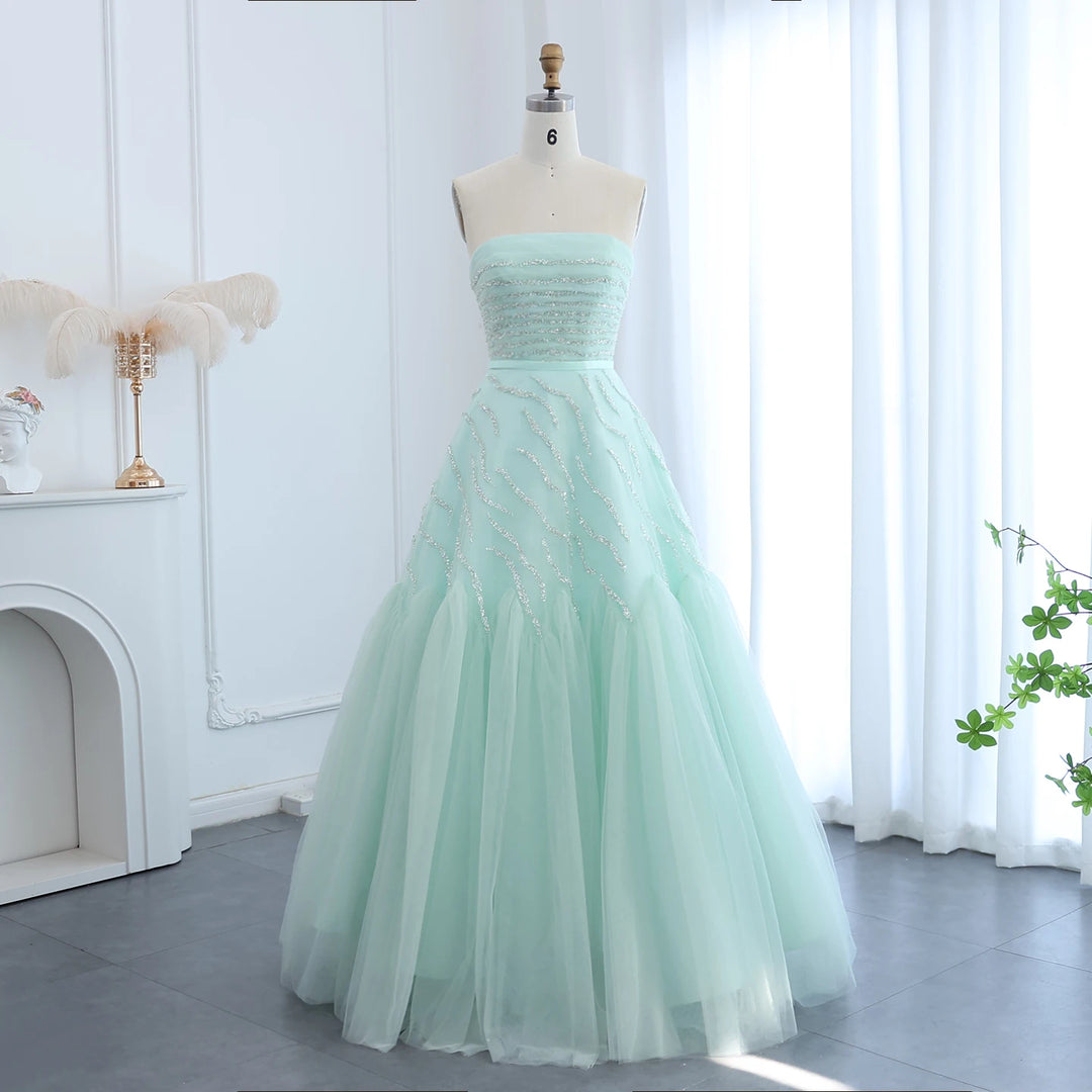 Luxury Strapless Sage Green Evening Dress for Wedding Party SS483