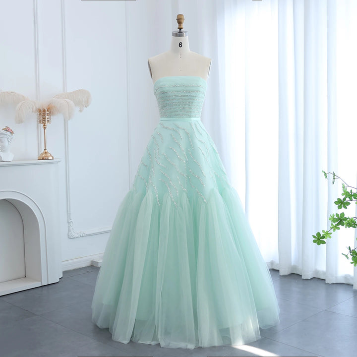 Luxury Strapless Sage Green Evening Dress for Wedding Party SS483