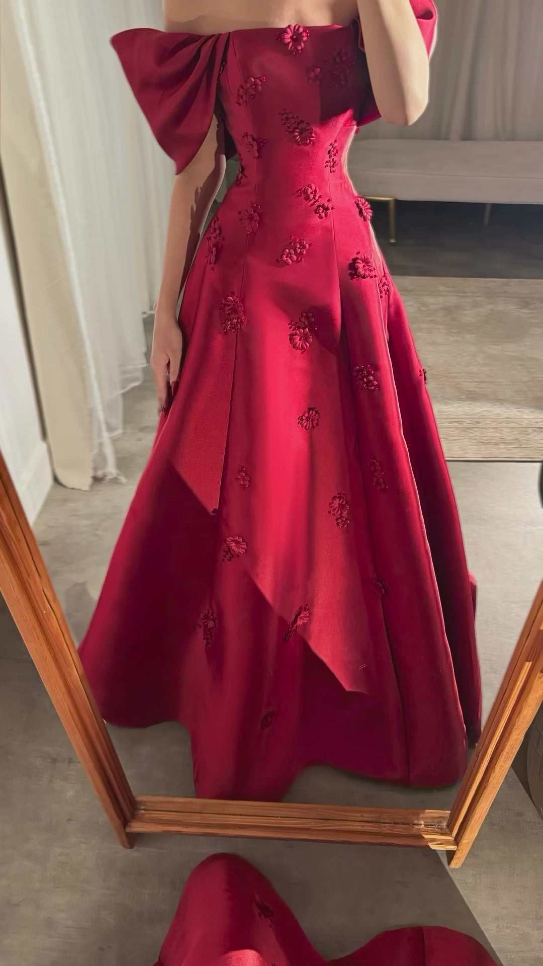 Dreamy Vow Elegant 3D Flowers Off Shoulder Red Evening Dress SF273