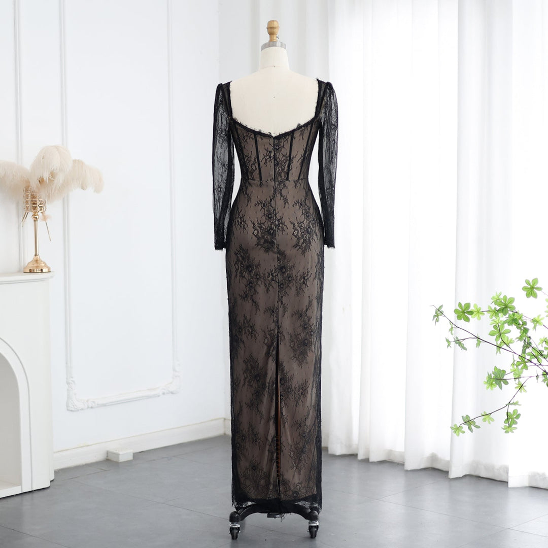 Elegant Black Lace Long Sleeves Sheath Evening Dress SF038