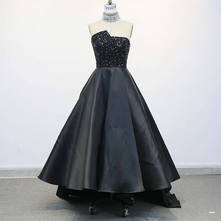 Dreamy Vow Elegant Black Strapless High-Low Evening Dress SF003