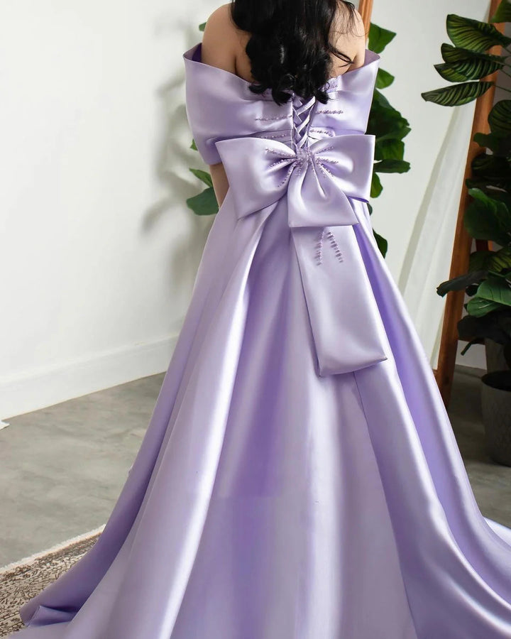 Dreamy Vow Elegant Off Shoulder Lilac Evening Dress with Overskirt SF084