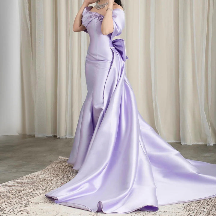 Dreamy Vow Elegant Off Shoulder Lilac Evening Dress with Overskirt SF084