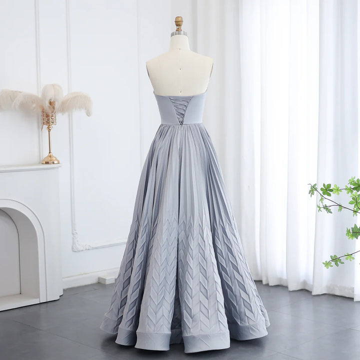 Dreamy Vow Elegant Sliver Pleats Strapless A-Line Evening Dress SF039