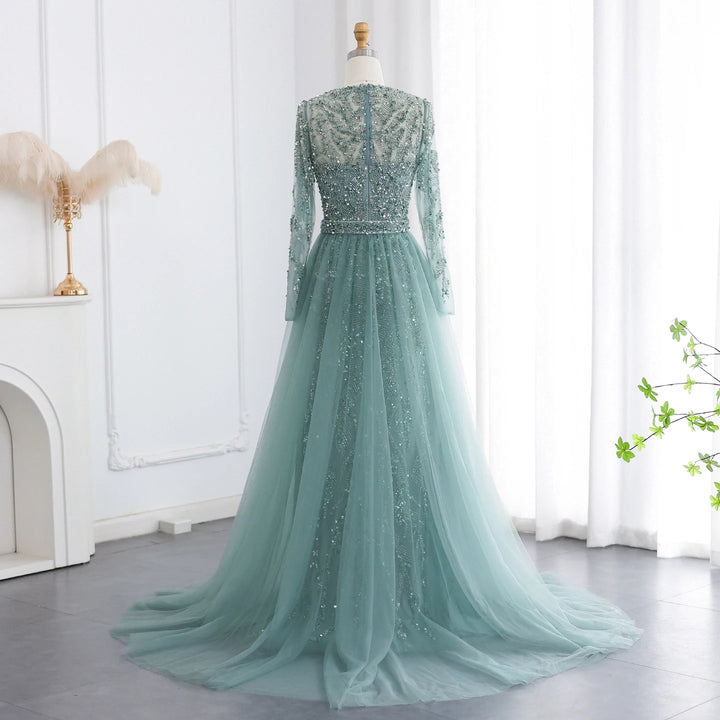 Luxury Dubai Turquoise Mermaid Evening Dress with Tulle SS183