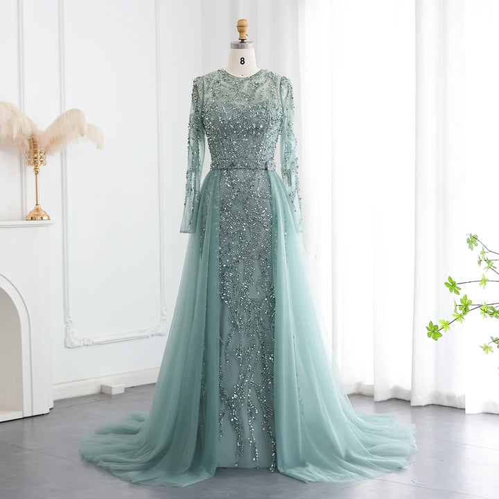 Luxury Dubai Turquoise Mermaid Evening Dress with Tulle SS183