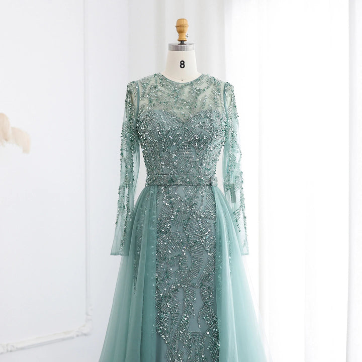 Luxury Dubai Turquoise Mermaid Evening Dress with Tulle SS183