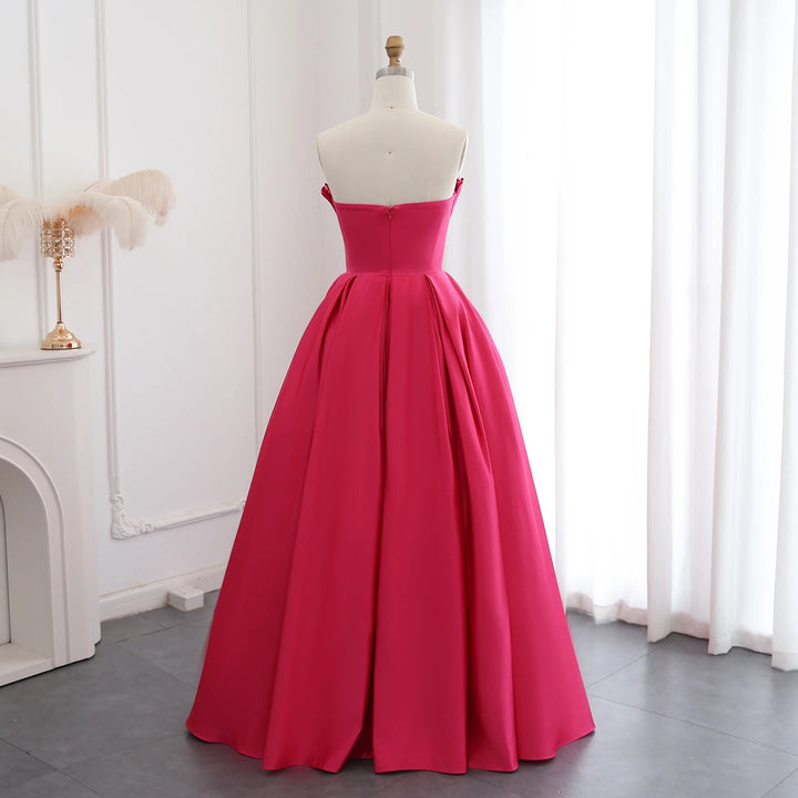 Saudi Arabia Fuchsia Satin Dubai Evening Dress SF011