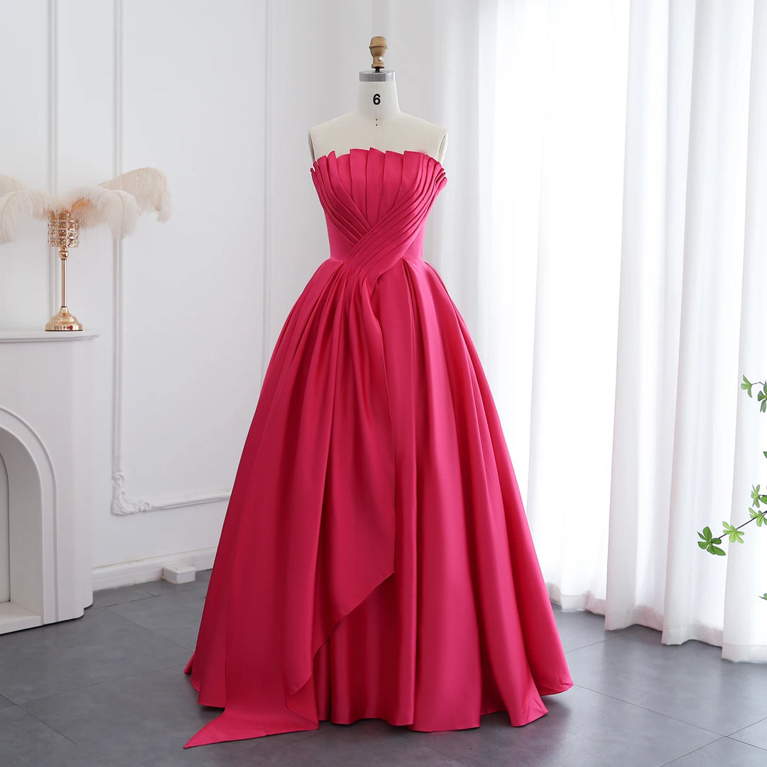 Saudi Arabia Fuchsia Satin Dubai Evening Dress SF011