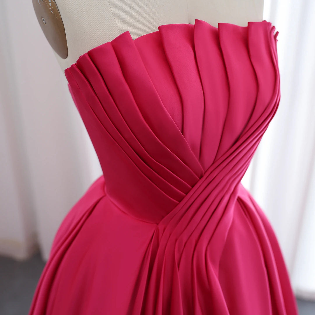 Saudi Arabia Fuchsia Satin Dubai Evening Dress SF011