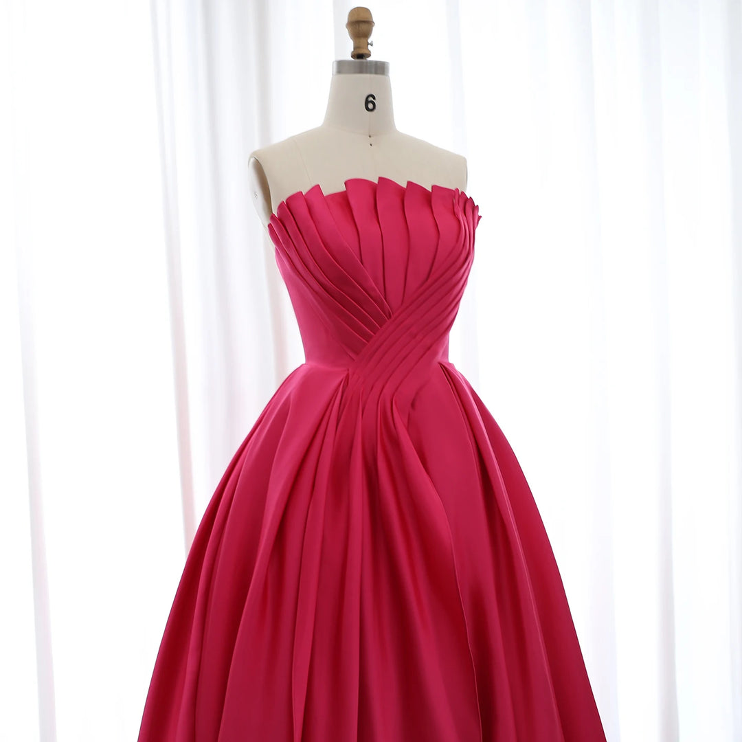 Saudi Arabia Fuchsia Satin Dubai Evening Dress SF011