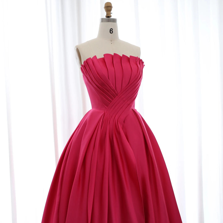 Saudi Arabia Fuchsia Satin Dubai Evening Dress SF011