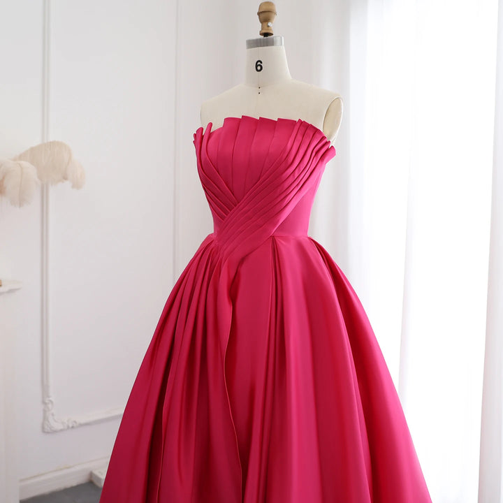 Saudi Arabia Fuchsia Satin Dubai Evening Dress SF011