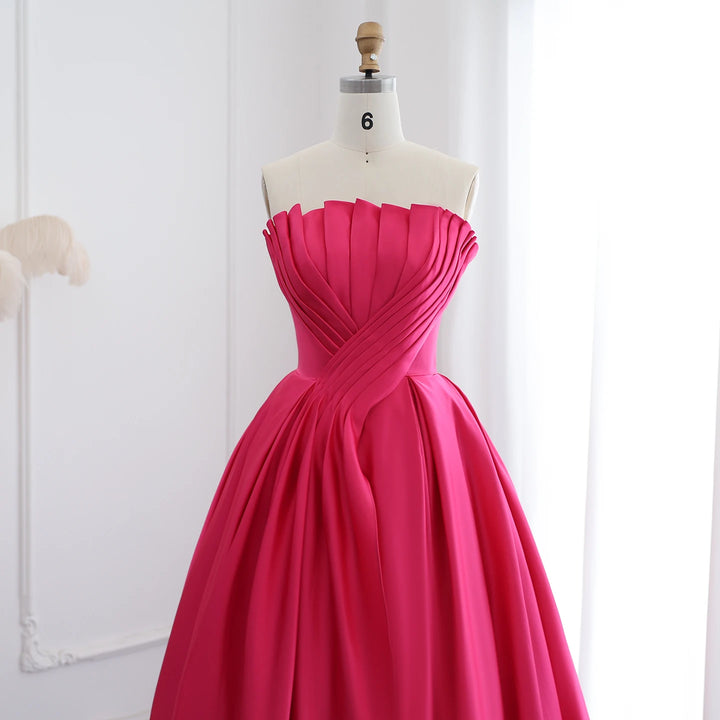 Saudi Arabia Fuchsia Satin Dubai Evening Dress SF011