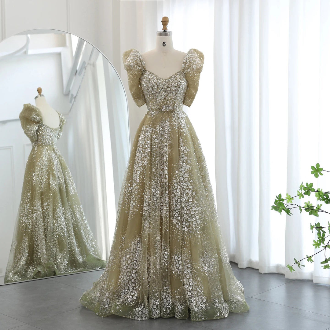 Dreamy Vow Glitter Lime Green Luxury Dubai Evening Dress Engagement Arabic Gowns SS155