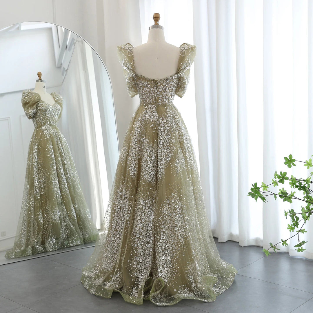 Dreamy Vow Glitter Lime Green Luxury Dubai Evening Dress Engagement Arabic Gowns SS155