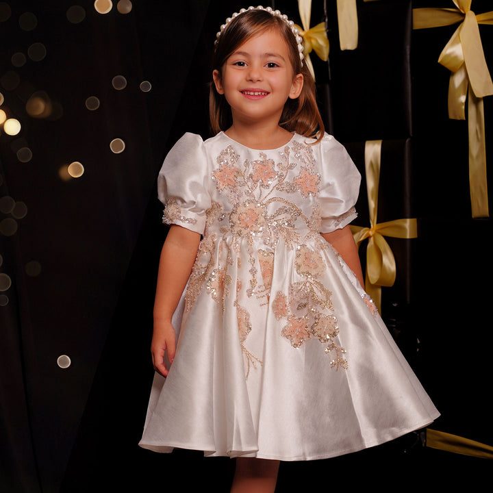 DreamyVow Luxury Off White Flower Girl Dresses Dubai Beading Sequined Princess J085