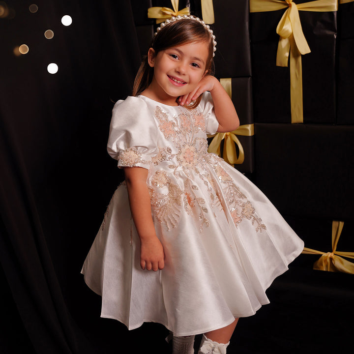 DreamyVow Luxury Off White Flower Girl Dresses Dubai Beading Sequined Princess J085