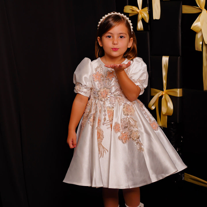 DreamyVow Luxury Off White Flower Girl Dresses Dubai Beading Sequined Princess J085