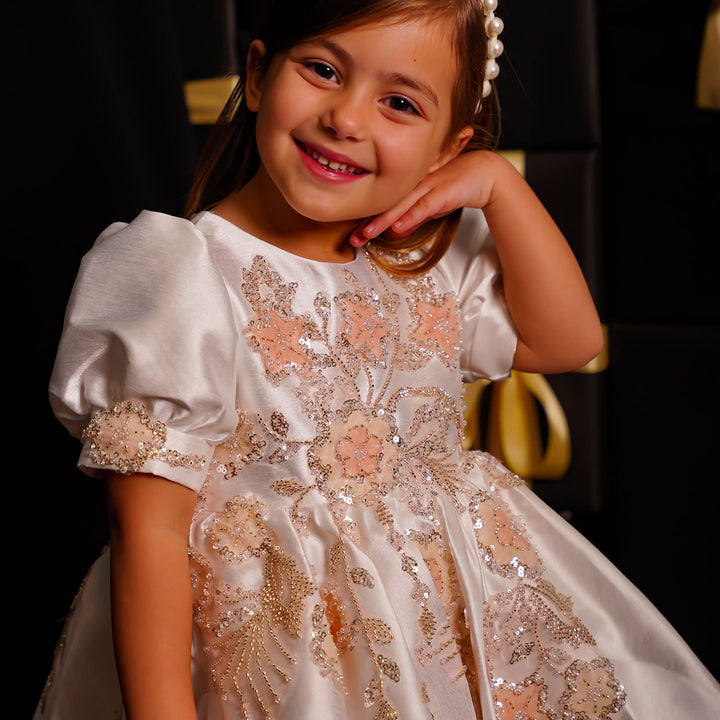 DreamyVow Luxury Off White Flower Girl Dresses Dubai Beading Sequined Princess J085