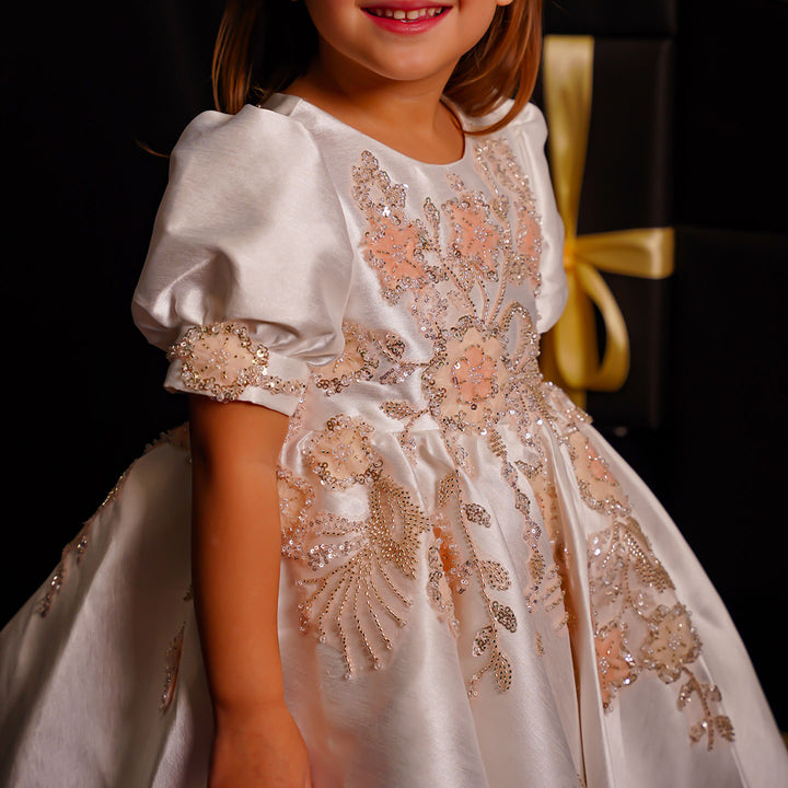 DreamyVow Luxury Off White Flower Girl Dresses Dubai Beading Sequined Princess J085