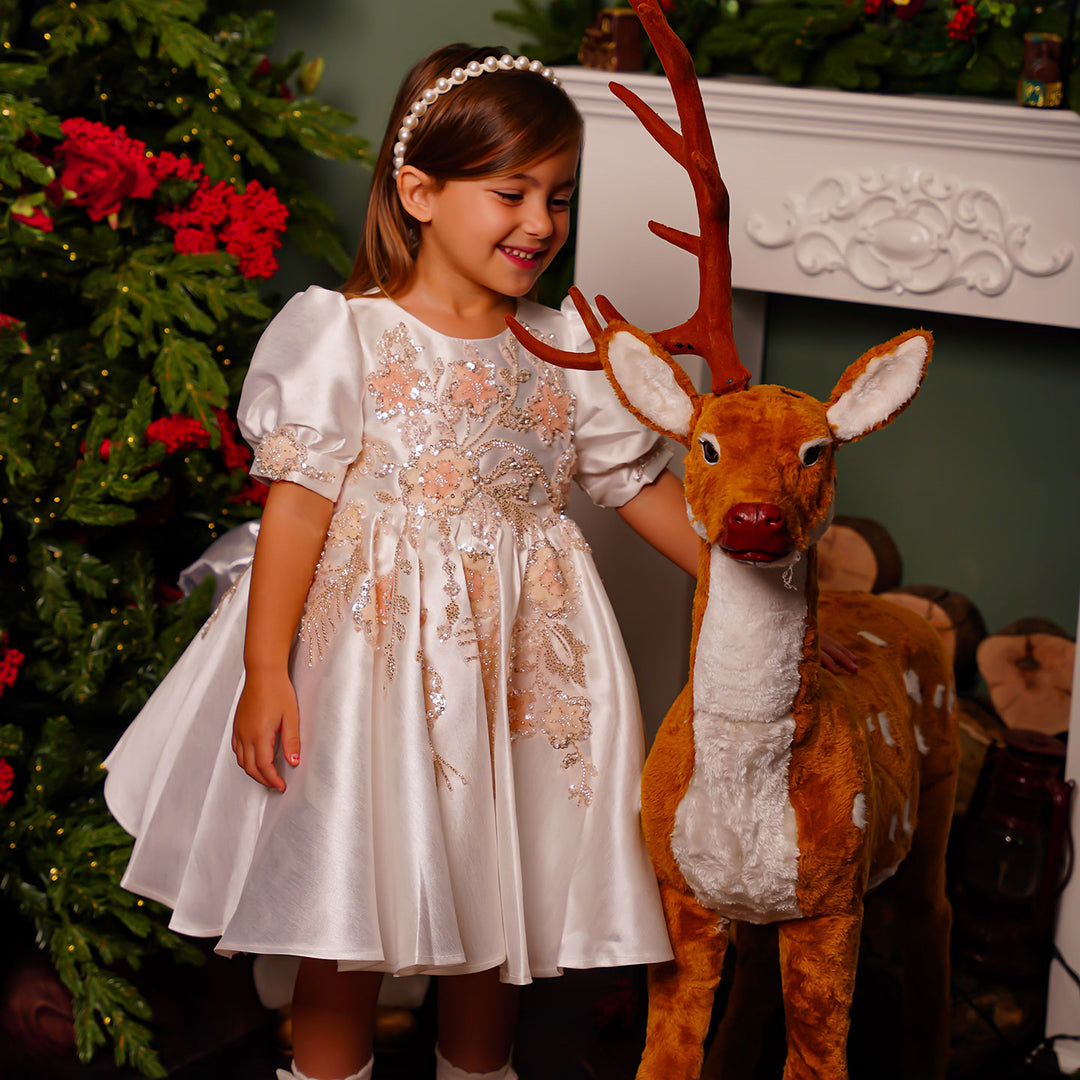 DreamyVow Luxury Off White Flower Girl Dresses Dubai Beading Sequined Princess J085