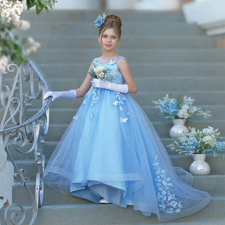 DreamyVow Elegant Blue Girl Dress with Butterfly for Birthday Wedding Party J021