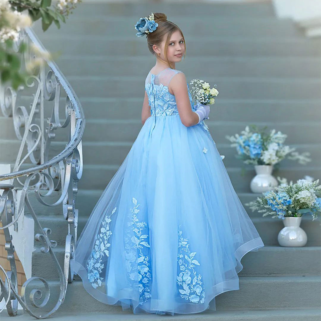 DreamyVow Elegant Blue Girl Dress with Butterfly for Birthday Wedding Party J021