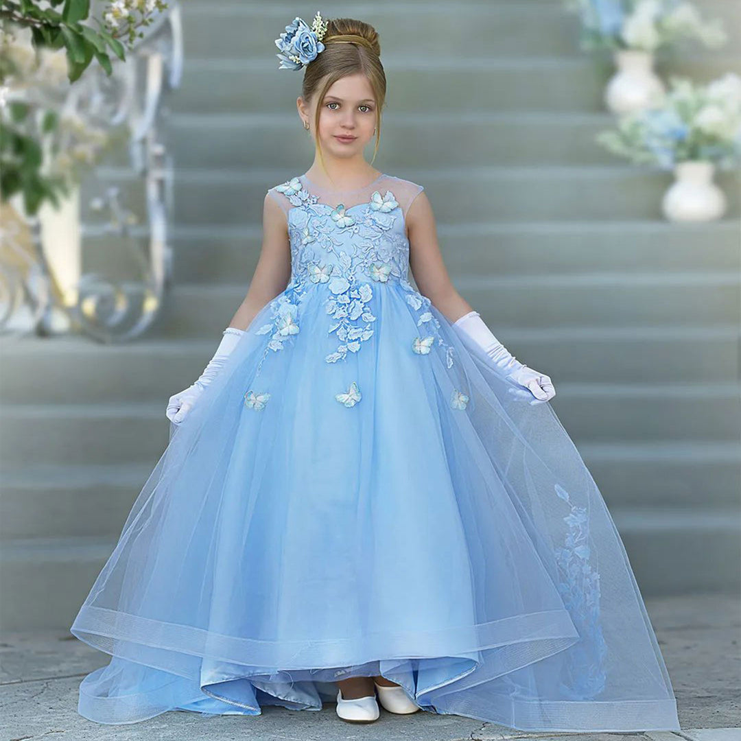 DreamyVow Elegant Blue Girl Dress with Butterfly for Birthday Wedding Party J021