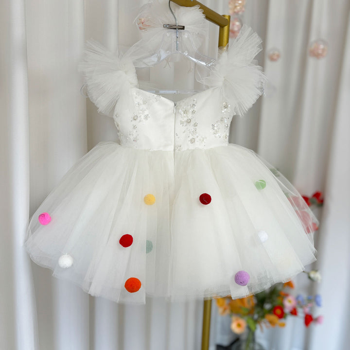 DreamyVow White Girl Dresses with Hairband for Baby Wedding Birthday Party J032