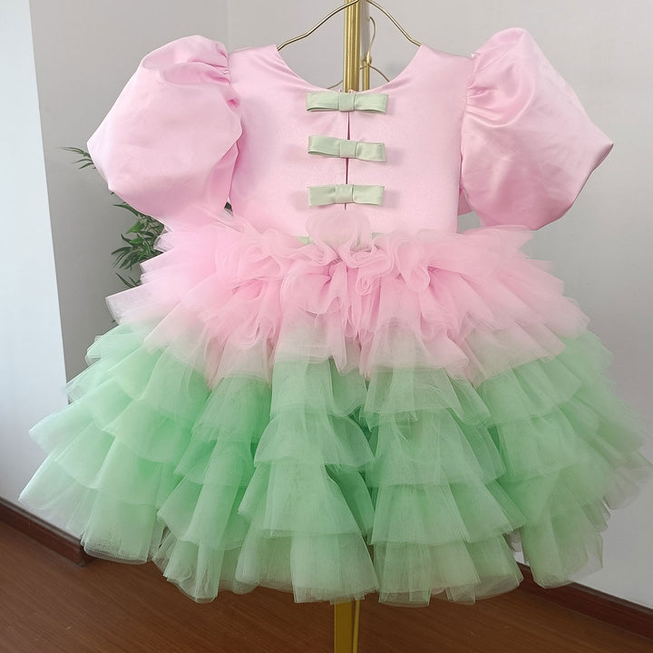 DreamyVow Elegant Red Girl Dress Sage Green for Princess Kids Birthday Wedding Party GownJ155