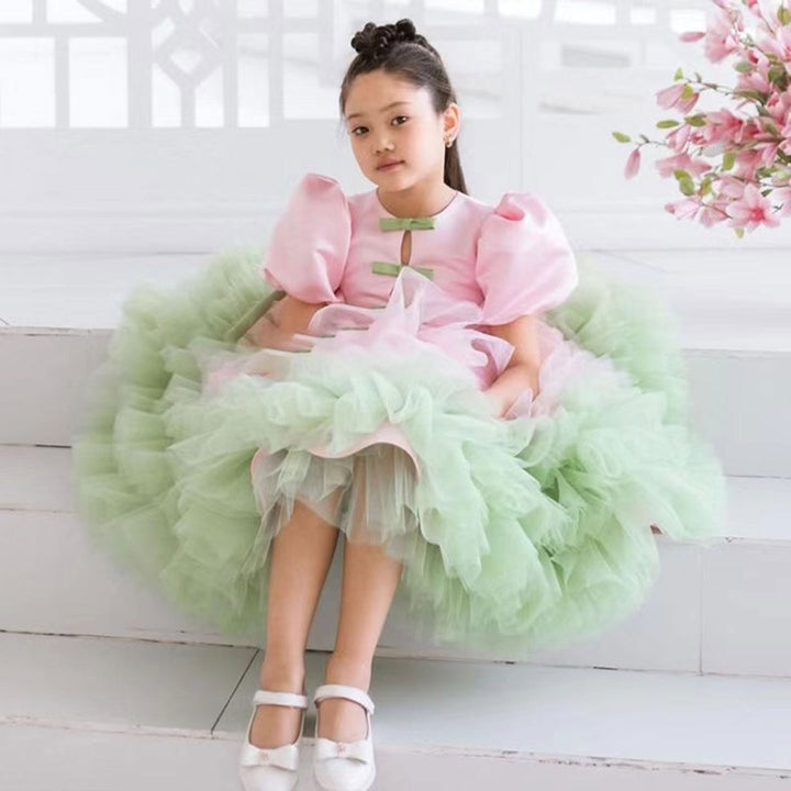 DreamyVow Elegant Red Girl Dress Sage Green for Princess Kids Birthday Wedding Party GownJ155