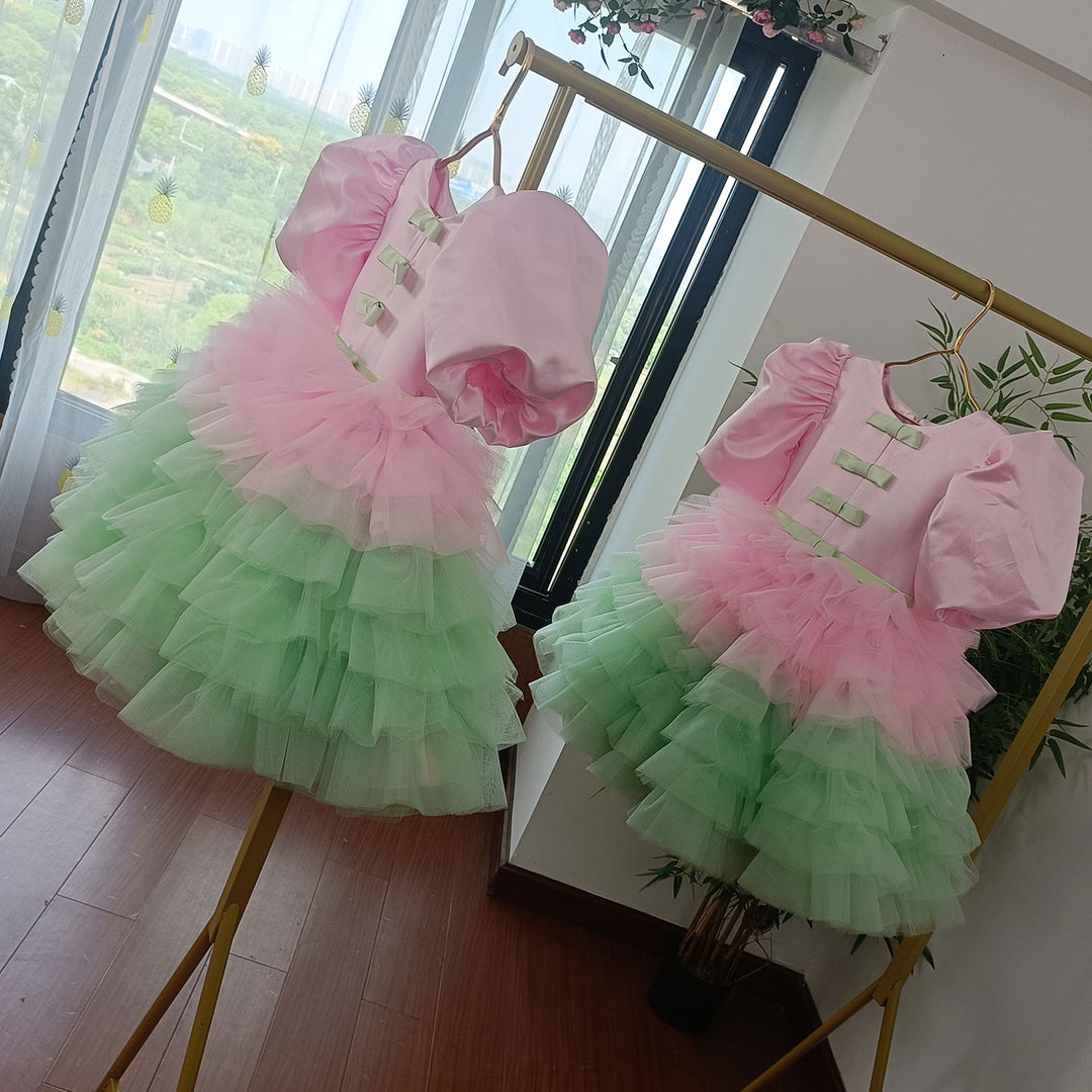 DreamyVow Elegant Red Girl Dress Sage Green for Princess Kids Birthday Wedding Party GownJ155