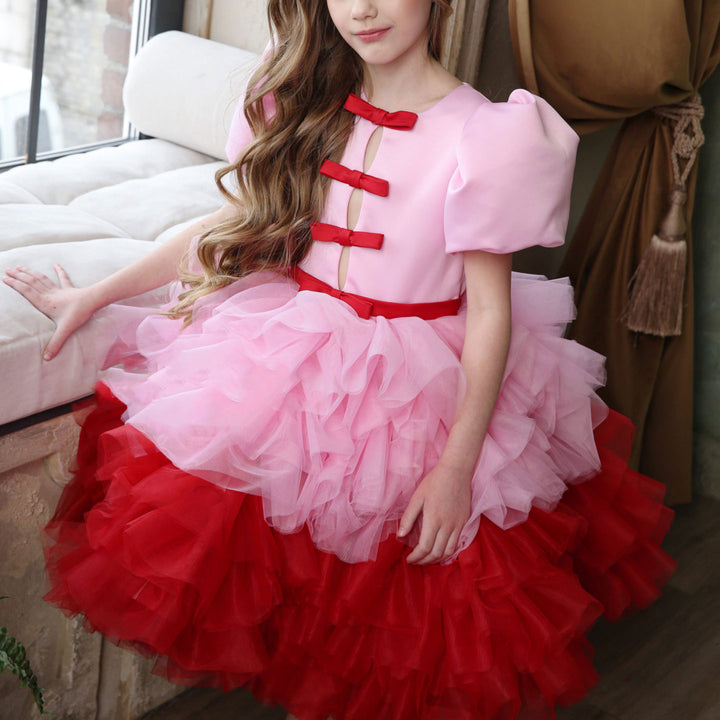 DreamyVow Elegant Red Girl Dress Sage Green for Princess Kids Birthday Wedding Party GownJ155