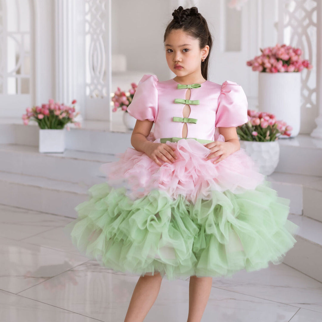 DreamyVow Elegant Red Girl Dress Sage Green for Princess Kids Birthday Wedding Party GownJ155