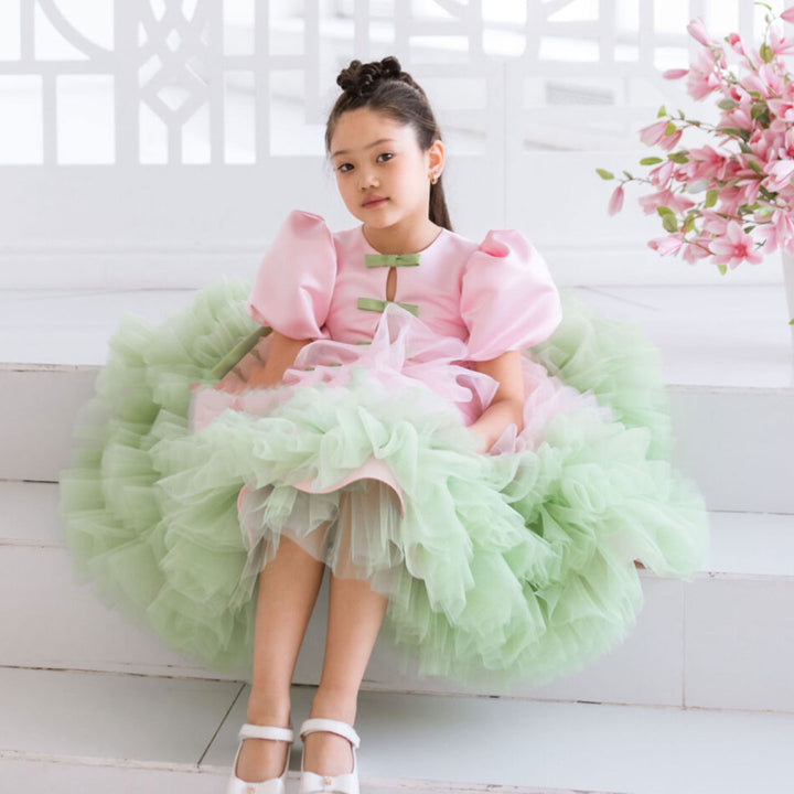 DreamyVow Elegant Red Girl Dress Sage Green for Princess Kids Birthday Wedding Party GownJ155