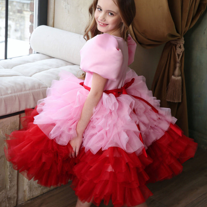 DreamyVow Elegant Red Girl Dress Sage Green for Princess Kids Birthday Wedding Party GownJ155