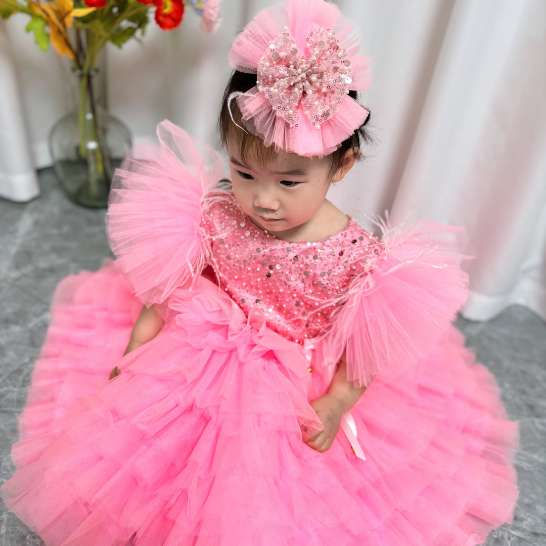 DreamyVow Floral Sequin Knee Length Baby Birthday Girl Dress J275