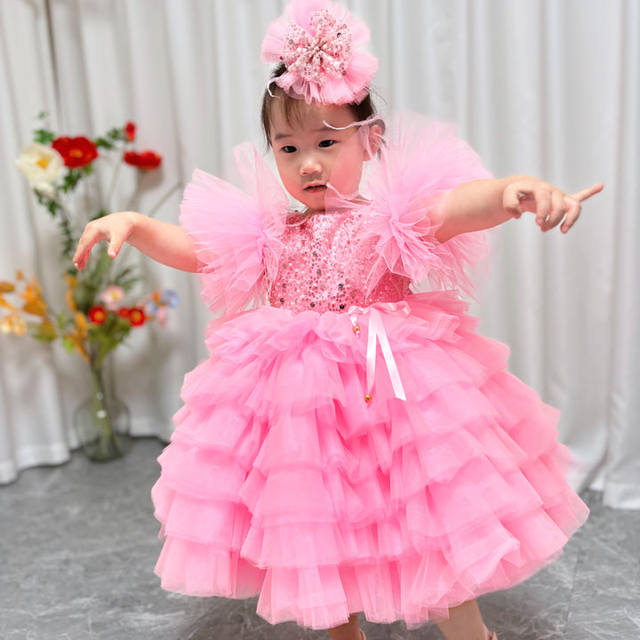 DreamyVow Floral Sequin Knee Length Baby Birthday Girl Dress J275