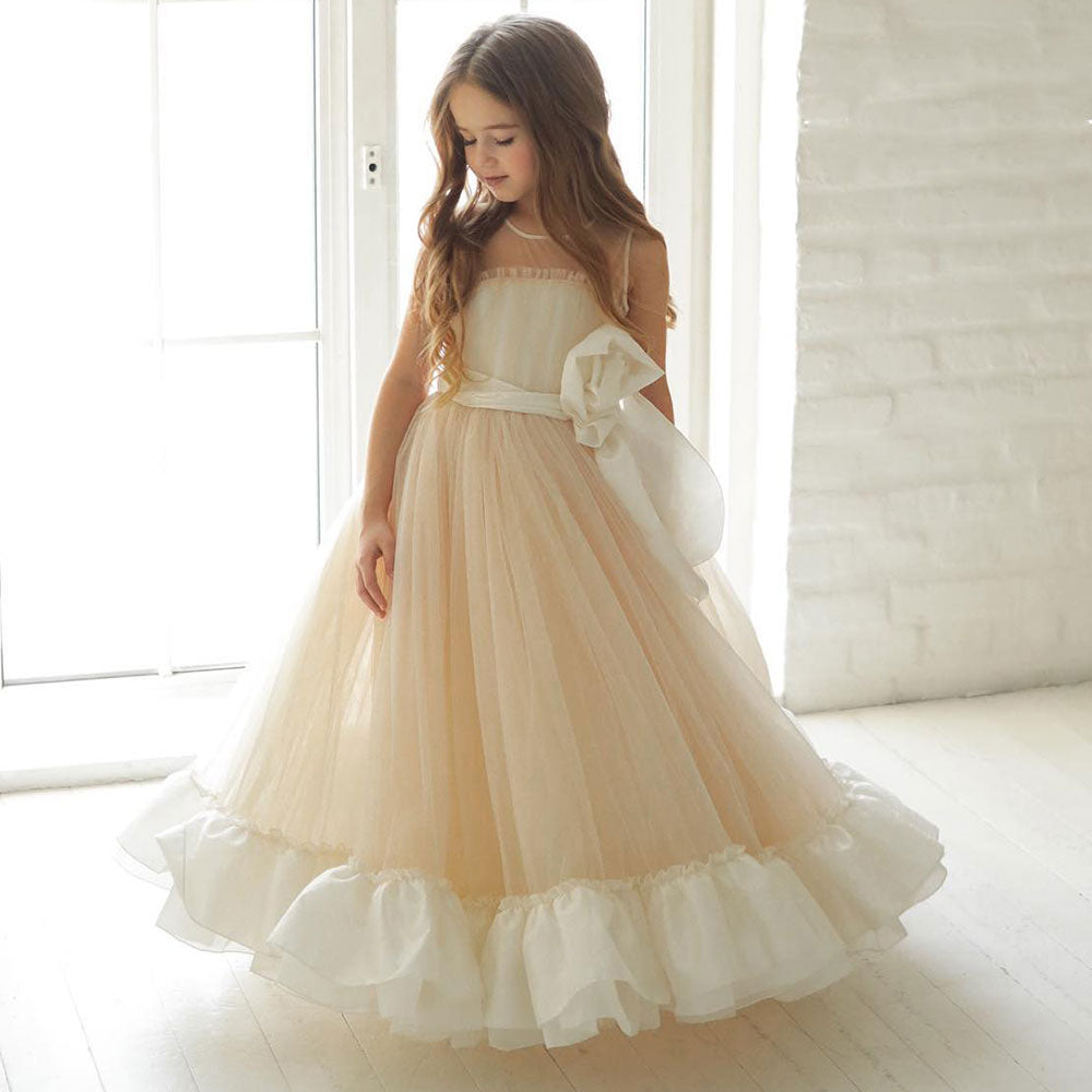 DreamyVow Elegant Beige Girl Dress Princess for Birthday Wedding Party J101